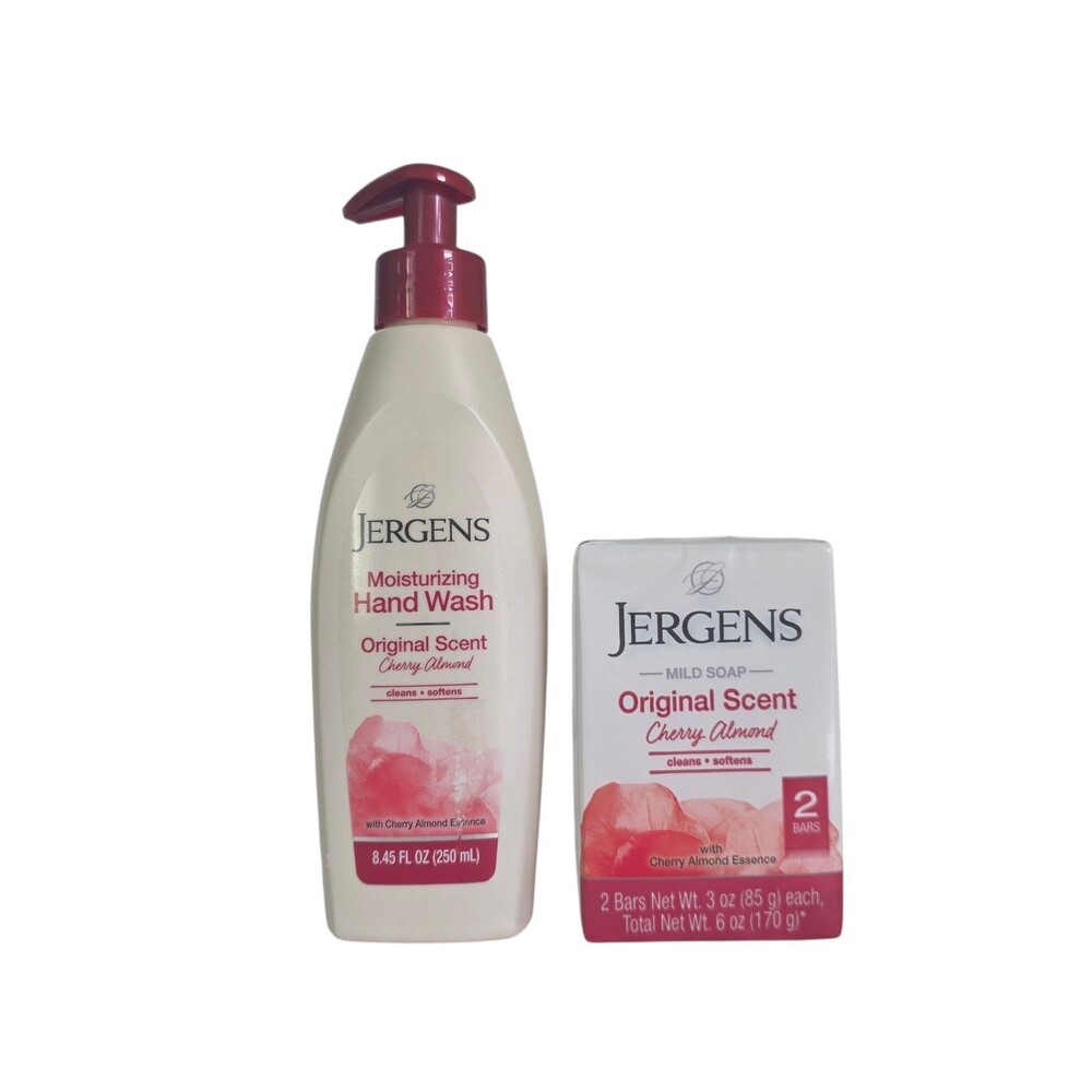 Jergens Moisturizing Hand Wash & Bar  Soap Original Scent Cherry Almond ~(2pk)